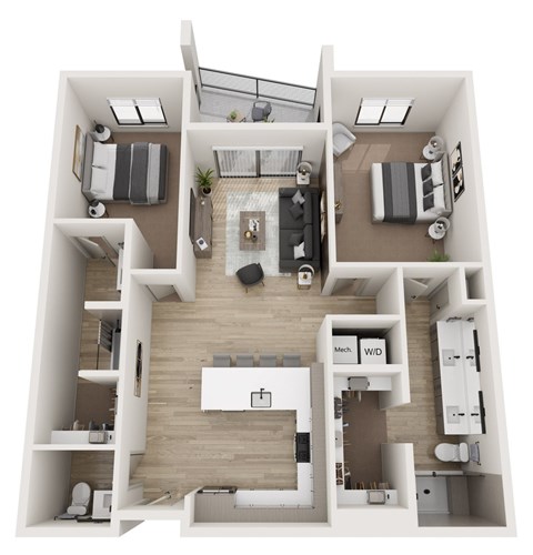 Floor plan for 2 beds, 2.5 baths, 1322 sqft
